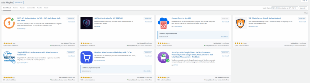 Instalarea în WordPress a pluginului de comunicații API miniOrange API Authentication Analytics