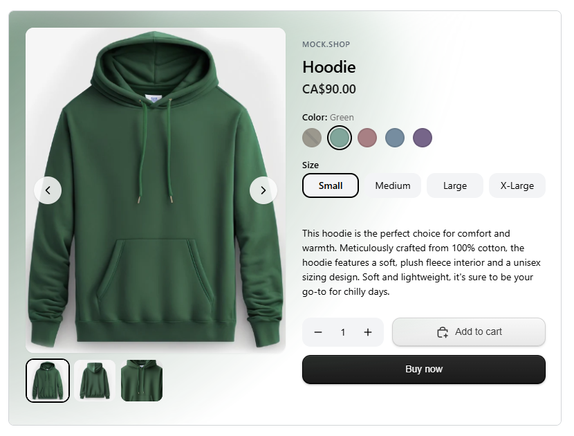MCP Shopify - exemplu de afișare produs